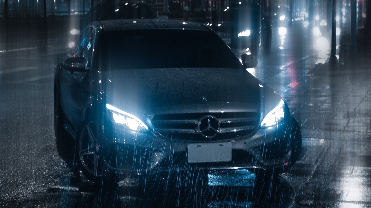 Wallpaper car, night, rain, light, street