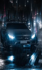 Preview wallpaper car, night, rain, light, street