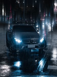 Preview wallpaper car, night, rain, light, street