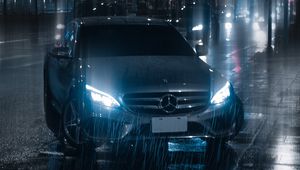 Preview wallpaper car, night, rain, light, street