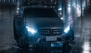 Preview wallpaper car, night, rain, light, street