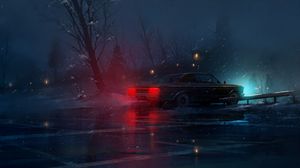 Preview wallpaper car, night, snow, light