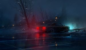 Preview wallpaper car, night, snow, light