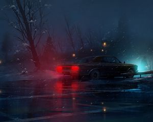 Preview wallpaper car, night, snow, light