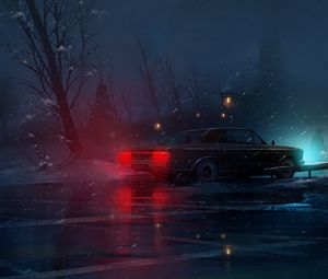 Preview wallpaper car, night, snow, light