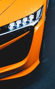 Preview wallpaper car, orange, headlight, light, backlight