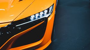 Preview wallpaper car, orange, headlight, light, backlight