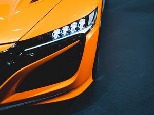 Preview wallpaper car, orange, headlight, light, backlight