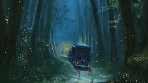 Preview wallpaper car, path, forest, trees, art