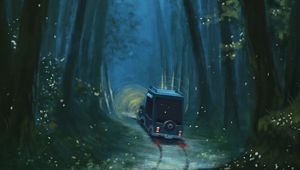 Preview wallpaper car, path, forest, trees, art