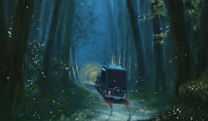 Preview wallpaper car, path, forest, trees, art