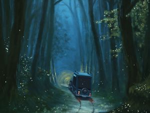 Preview wallpaper car, path, forest, trees, art