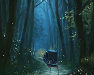 Preview wallpaper car, path, forest, trees, art