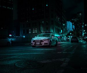 Preview wallpaper car, police, night city, street, traffic