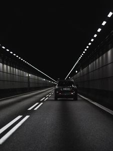 Preview wallpaper car, rear view, bw, tunnel, marking