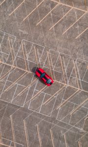 Preview wallpaper car, red, aerial view, lines