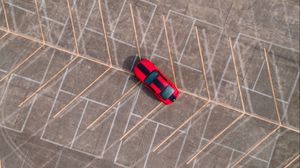 Preview wallpaper car, red, aerial view, lines