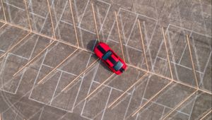 Preview wallpaper car, red, aerial view, lines