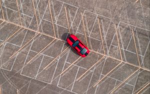Preview wallpaper car, red, aerial view, lines