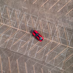 Preview wallpaper car, red, aerial view, lines