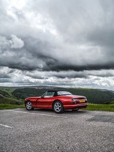 Preview wallpaper car, red, convertible, parking, nature