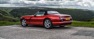 Preview wallpaper car, red, convertible, parking, nature