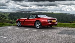 Preview wallpaper car, red, convertible, parking, nature