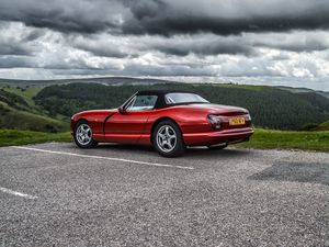 Preview wallpaper car, red, convertible, parking, nature