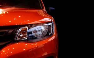 Preview wallpaper car, red, headlight, front view