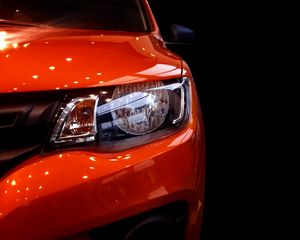 Preview wallpaper car, red, headlight, front view
