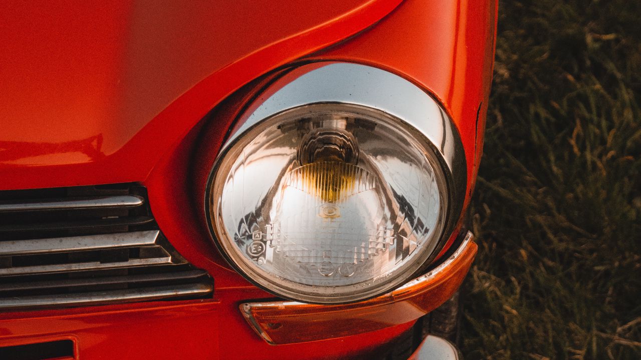 Wallpaper car, red, headlight, retro