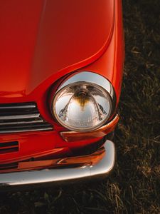 Preview wallpaper car, red, headlight, retro