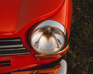 Preview wallpaper car, red, headlight, retro