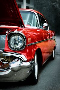 Preview wallpaper car, red, headlight, front view, retro