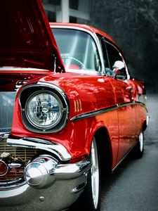 Preview wallpaper car, red, headlight, front view, retro
