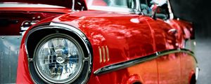 Preview wallpaper car, red, headlight, front view, retro