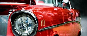 Preview wallpaper car, red, headlight, front view, retro