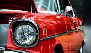 Preview wallpaper car, red, headlight, front view, retro