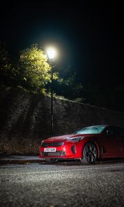 Preview wallpaper car, red, night, lantern, light