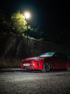 Preview wallpaper car, red, night, lantern, light