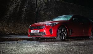 Preview wallpaper car, red, night, lantern, light