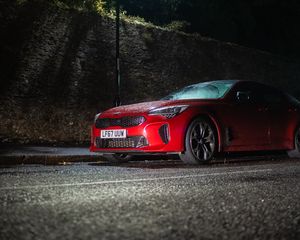 Preview wallpaper car, red, night, lantern, light