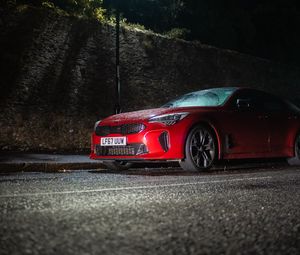 Preview wallpaper car, red, night, lantern, light