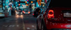 Preview wallpaper car, red, night city, street, lights