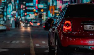 Preview wallpaper car, red, night city, street, lights