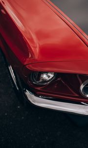 Preview wallpaper car, red, old, headlight, wing, closeup