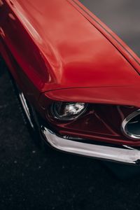 Preview wallpaper car, red, old, headlight, wing, closeup