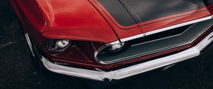 Preview wallpaper car, red, old, headlight, wing, closeup