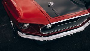 Preview wallpaper car, red, old, headlight, wing, closeup