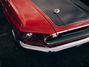 Preview wallpaper car, red, old, headlight, wing, closeup